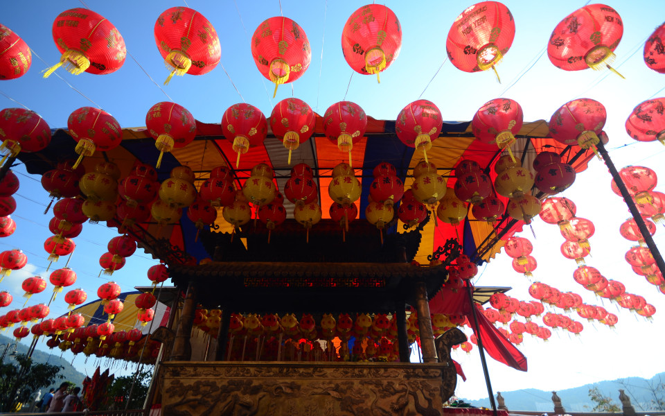 Rote Laternen-Traditionslampe auf dem chinesischen Neujahrsfest in Chinatown.